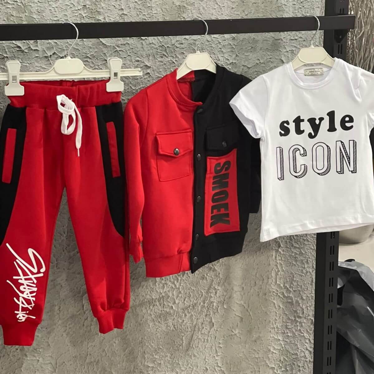 Erkek Çocuk Ceketli Kırmızı Spor Takım-Erkek Çocuk Alt Üst Takım-QuzucukKids.com