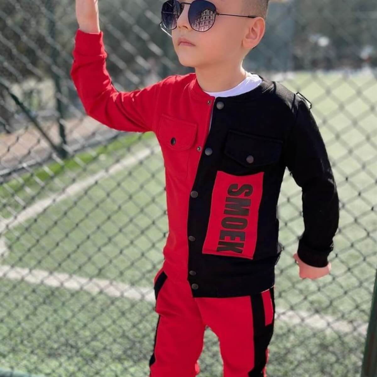 Erkek Çocuk Ceketli Kırmızı Spor Takım-Erkek Çocuk Alt Üst Takım-QuzucukKids.com