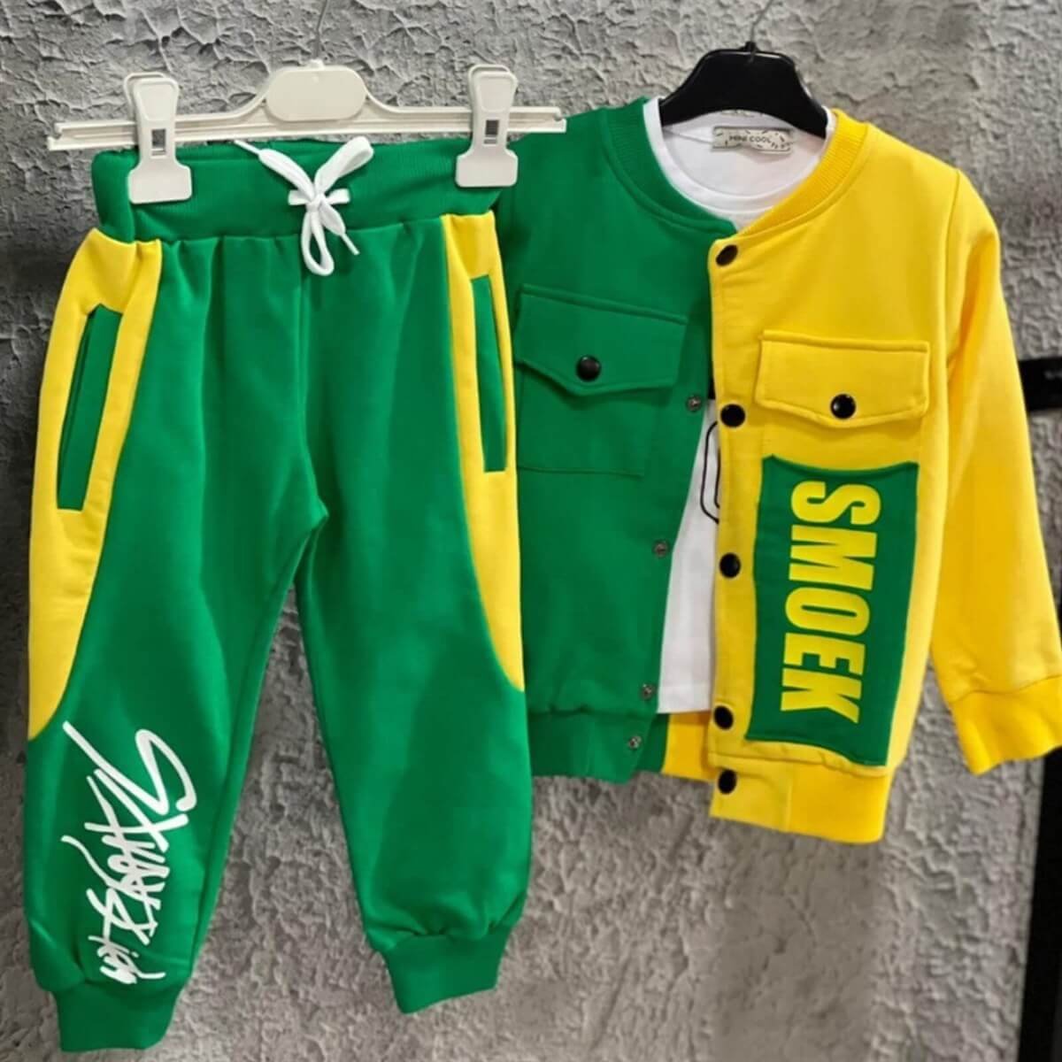 Erkek Çocuk Ceketli Yeşil Spor Takım-Kid Boy Cloth Sets-QuzucukKids.com