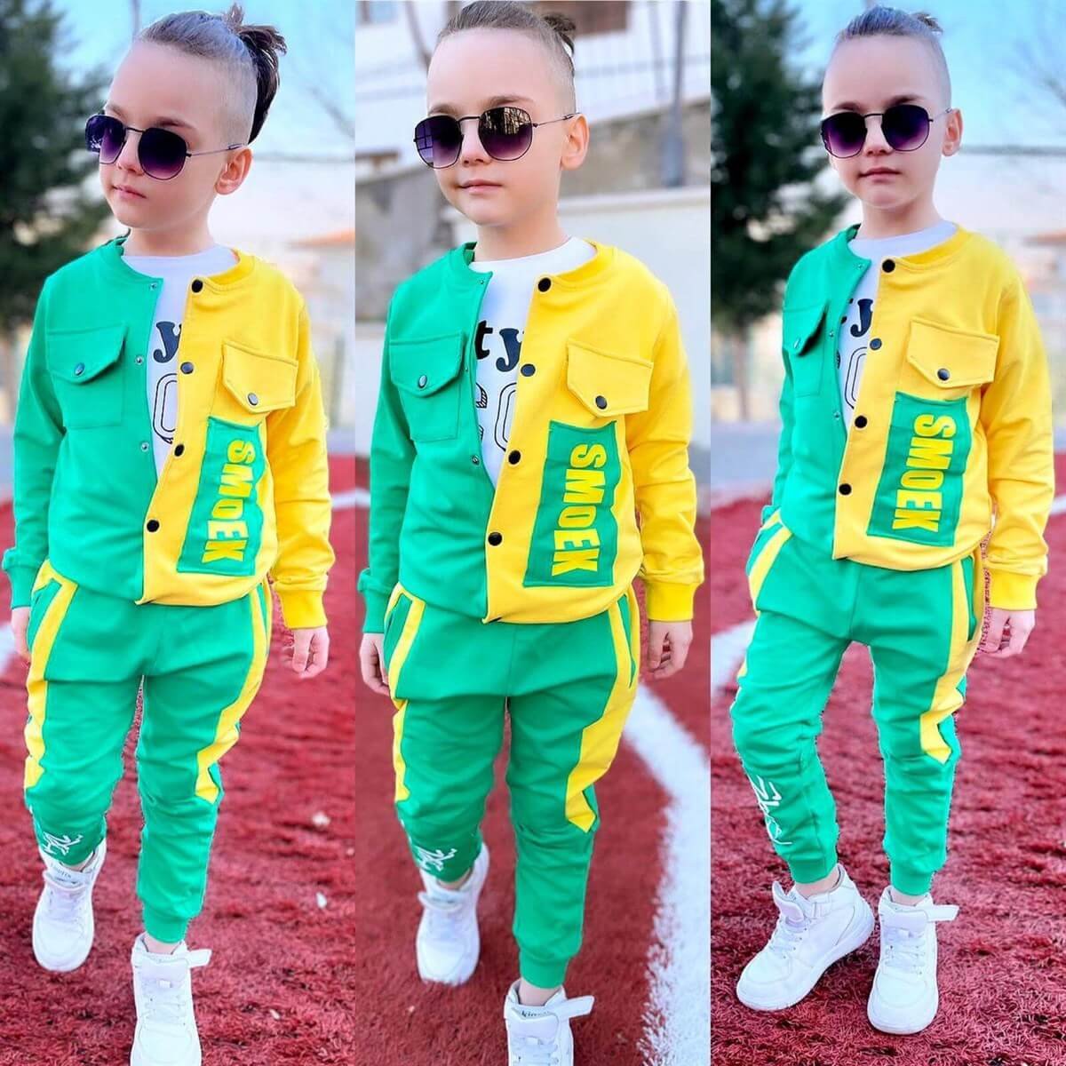 Erkek Çocuk Ceketli Yeşil Spor Takım-Kid Boy Cloth Sets-QuzucukKids.com