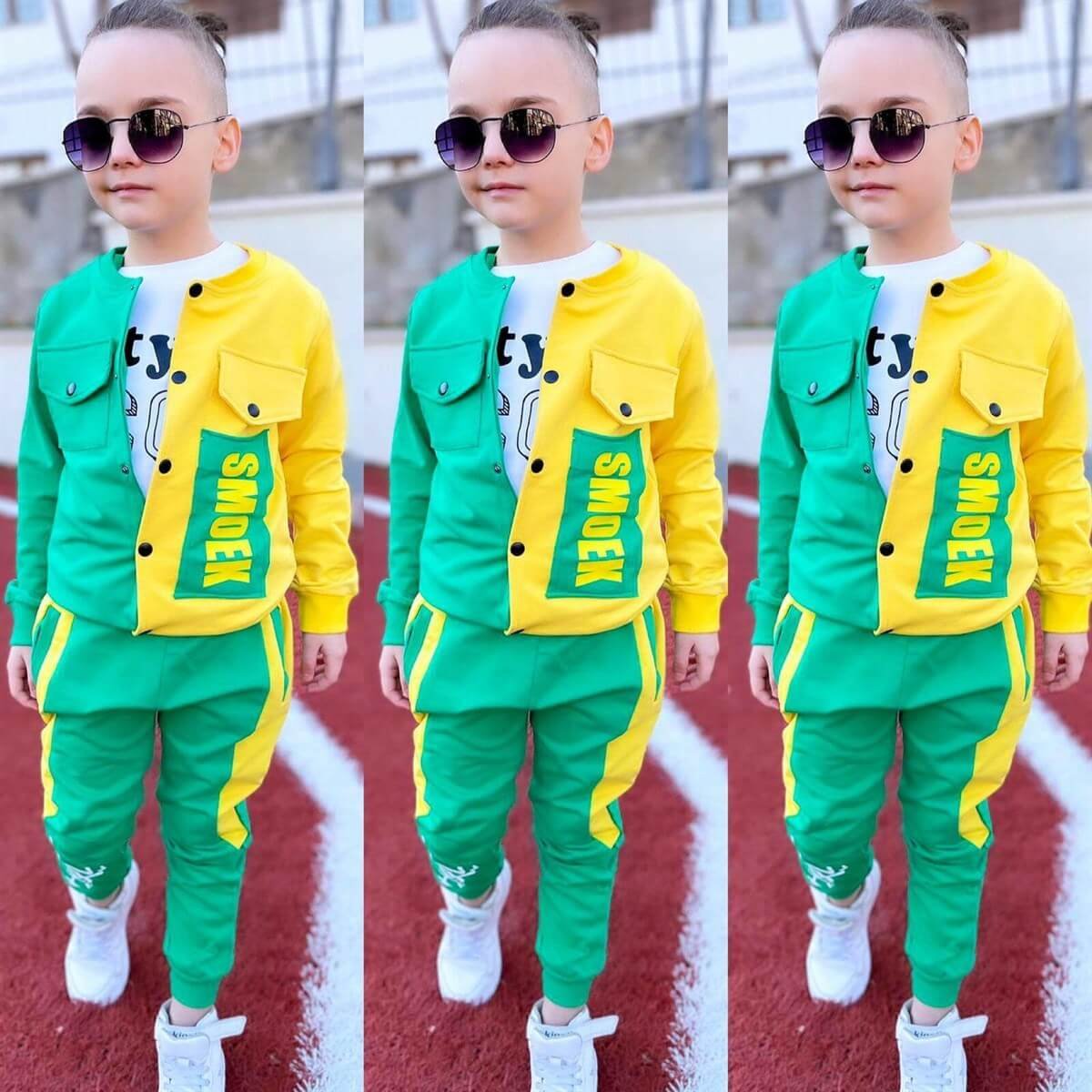 Erkek Çocuk Ceketli Yeşil Spor Takım-Kid Boy Cloth Sets-QuzucukKids.com