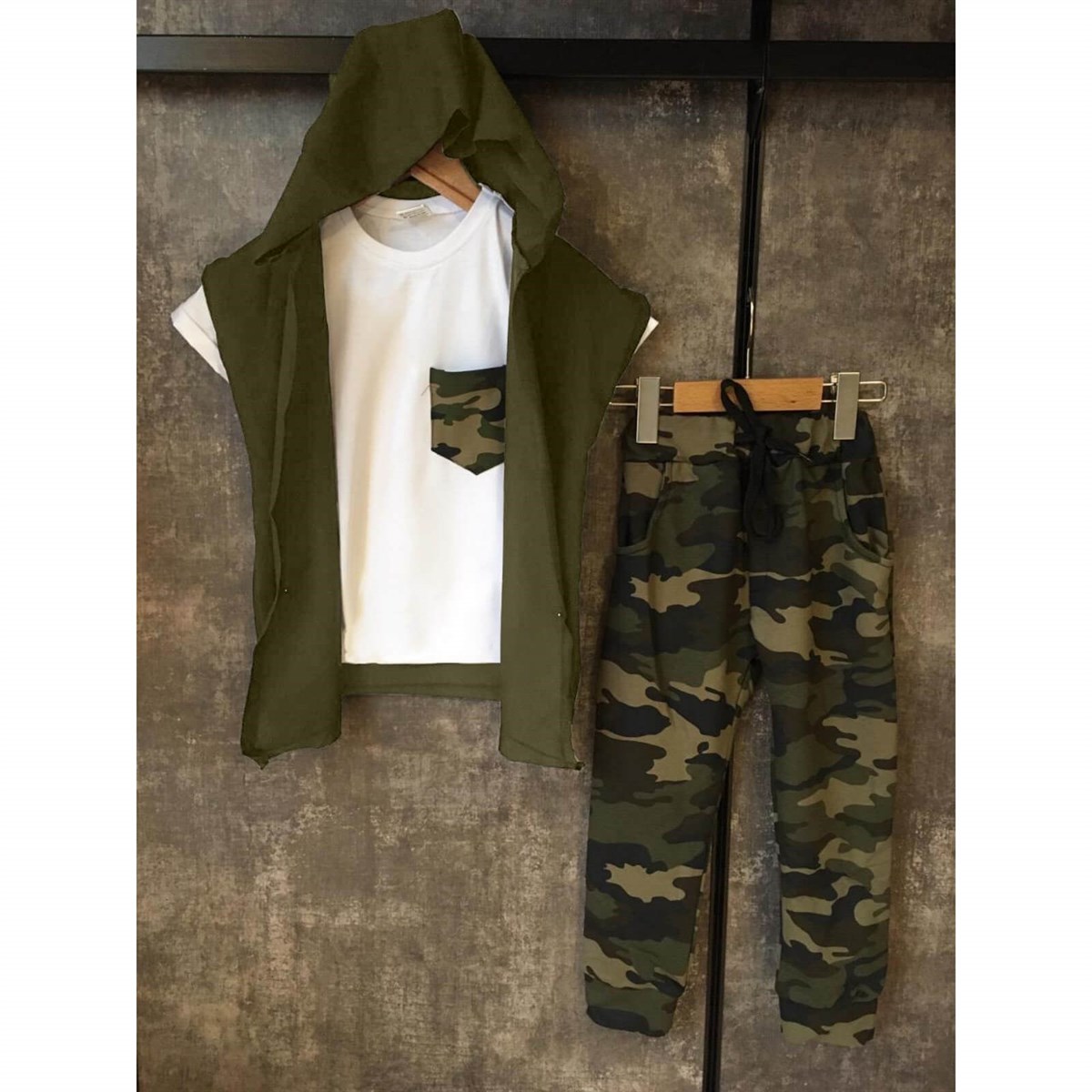Erkek Çocuk Cep Detaylı Kamuflaj Takım-Erkek Çocuk Alt Üst Takım-QuzucukKids.com