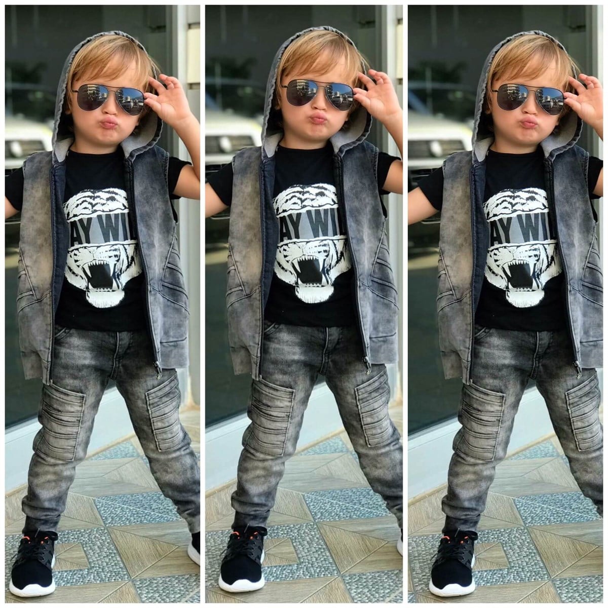 Erkek Çocuk Denim Yıkamalı Pantolonlu Takım-Erkek Çocuk Alt Üst Takım-QuzucukKids.com