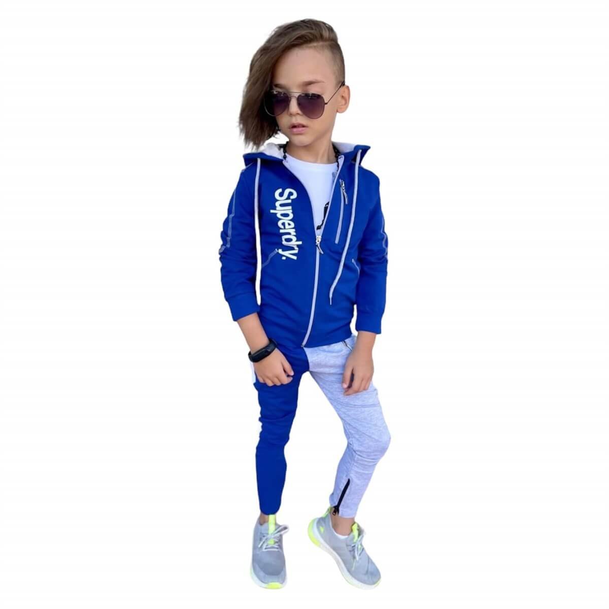 Erkek Çocuk Fermuarlı Spor Günlük Mavi Takım-Erkek Çocuk Alt Üst Takım-QuzucukKids.com