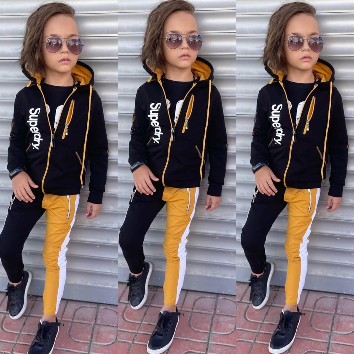 Erkek Çocuk Fermuarlı Spor Günlük Sarı Takım-Erkek Çocuk Alt Üst Takım-QuzucukKids.com