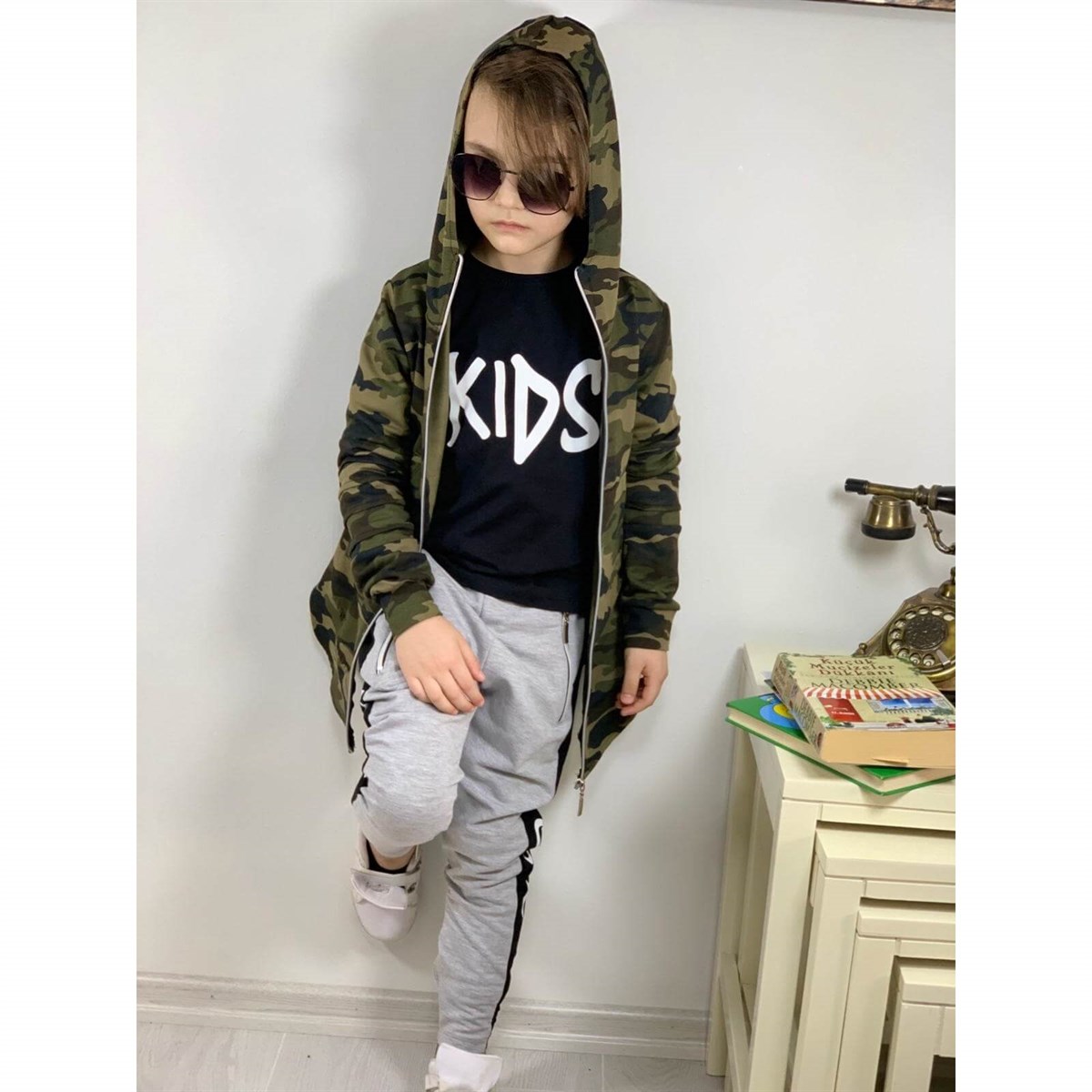 Erkek Çocuk Kamuflaj Ceketli Spor Takım-Erkek Çocuk Alt Üst Takım-QuzucukKids.com