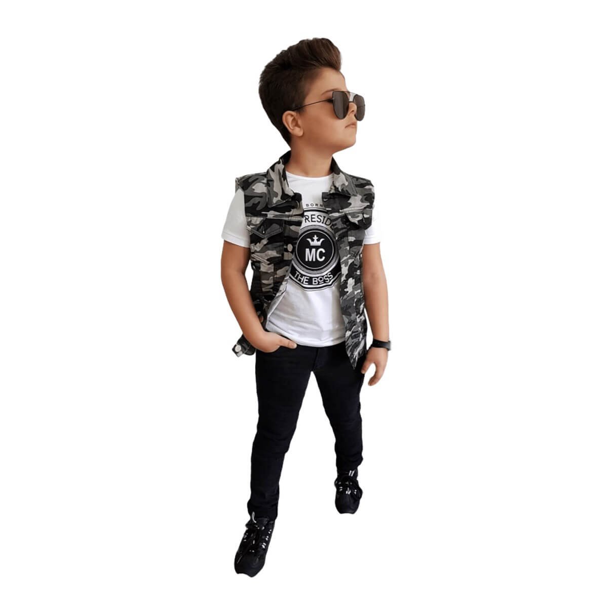 Erkek Çocuk Kaprili Yelekli Kamuflaj Takım-Erkek Çocuk Alt Üst Takım-QuzucukKids.com