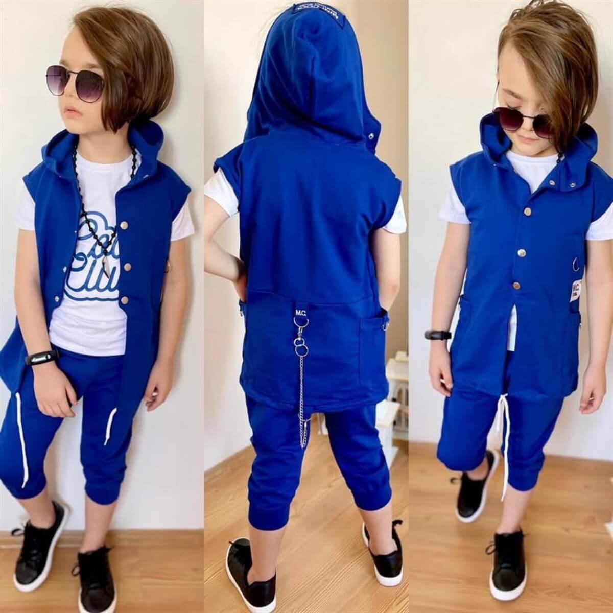 Erkek Çocuk Kapşonlu Kaprili Yazlık Takım-Kid Boy Cloth Sets-QuzucukKids.com