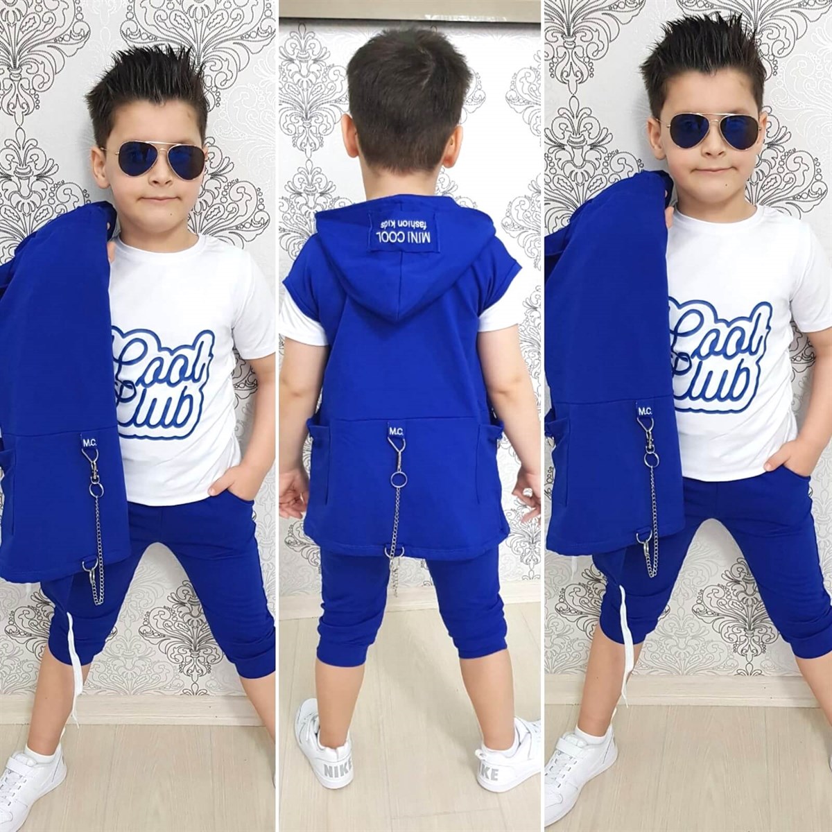 Erkek Çocuk Kapşonlu Kaprili Yazlık Takım-Kid Boy Cloth Sets-QuzucukKids.com
