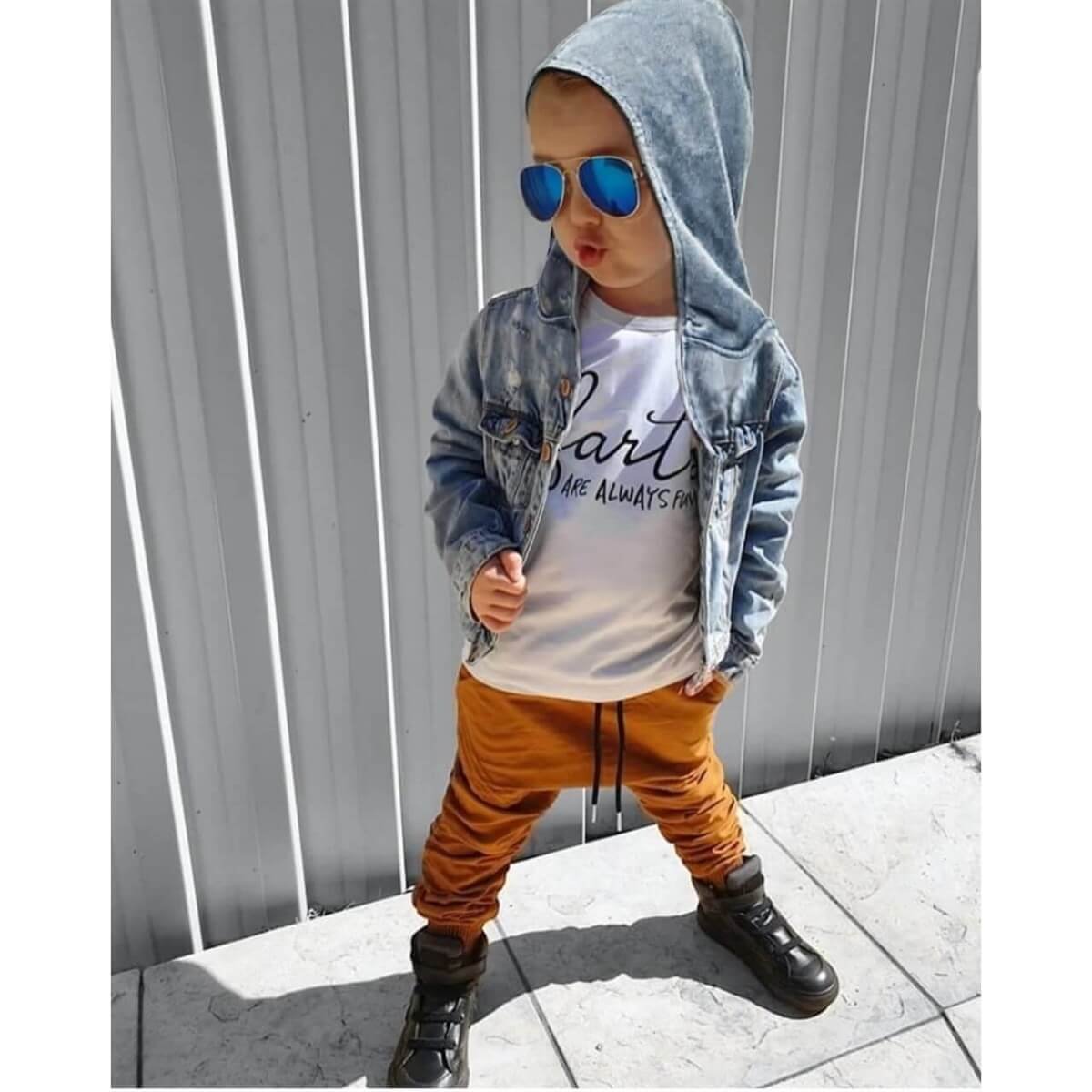 Erkek Çocuk Kapüşonlu Kot Ceket-Kid Boy Trousers, Jeans, Joggers & Leggings-QuzucukKids.com