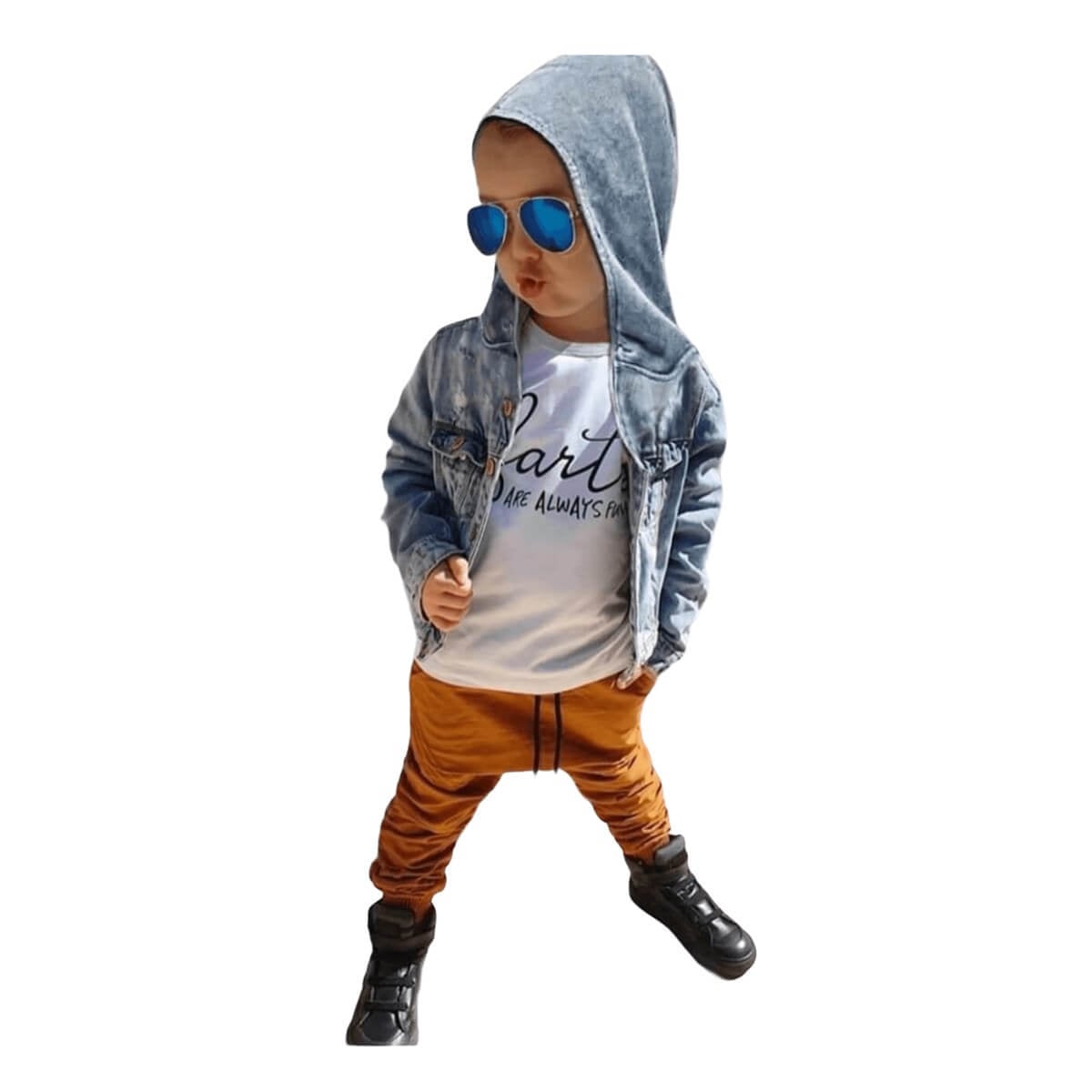 Erkek Çocuk Kapüşonlu Kot Ceket-Kid Boy Trousers, Jeans, Joggers & Leggings-QuzucukKids.com
