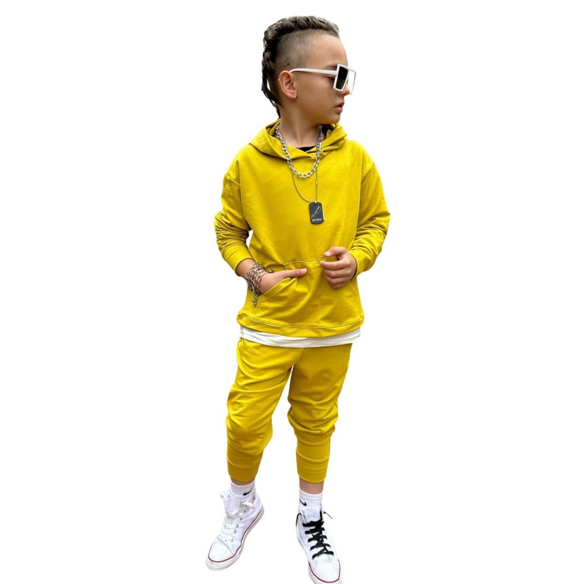 Erkek Çocuk Kapüşonlu Sarı Takım-Erkek Çocuk Alt Üst Takım-Erkek Çocuk Çıtçıt Detaylı Gri Takım | QuzucukKids.com-QuzucukKids.com