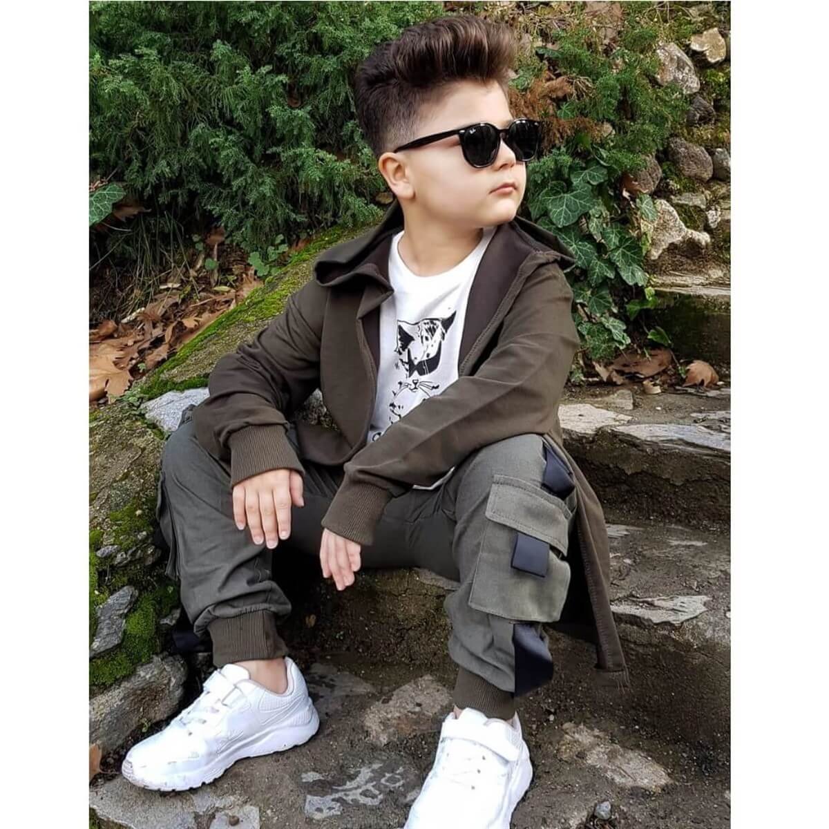 Erkek Çocuk Kedi Figürlü Kargo Pantalonlu Takım-Erkek Çocuk Alt Üst Takım-QuzucukKids.com