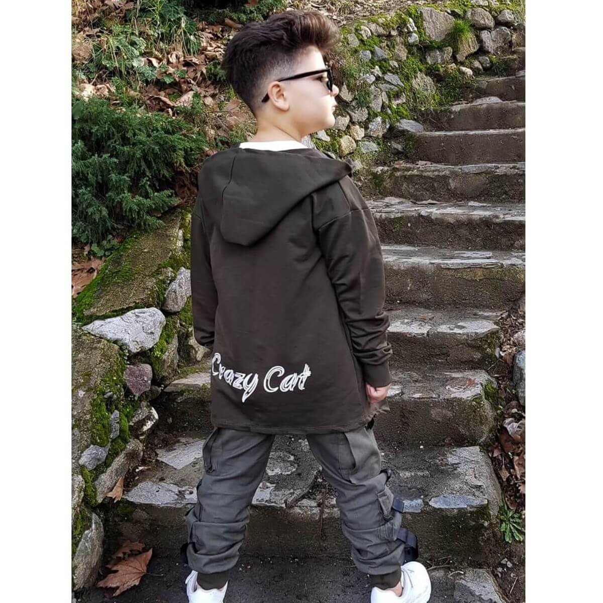 Erkek Çocuk Kedi Figürlü Kargo Pantalonlu Takım-Erkek Çocuk Alt Üst Takım-QuzucukKids.com