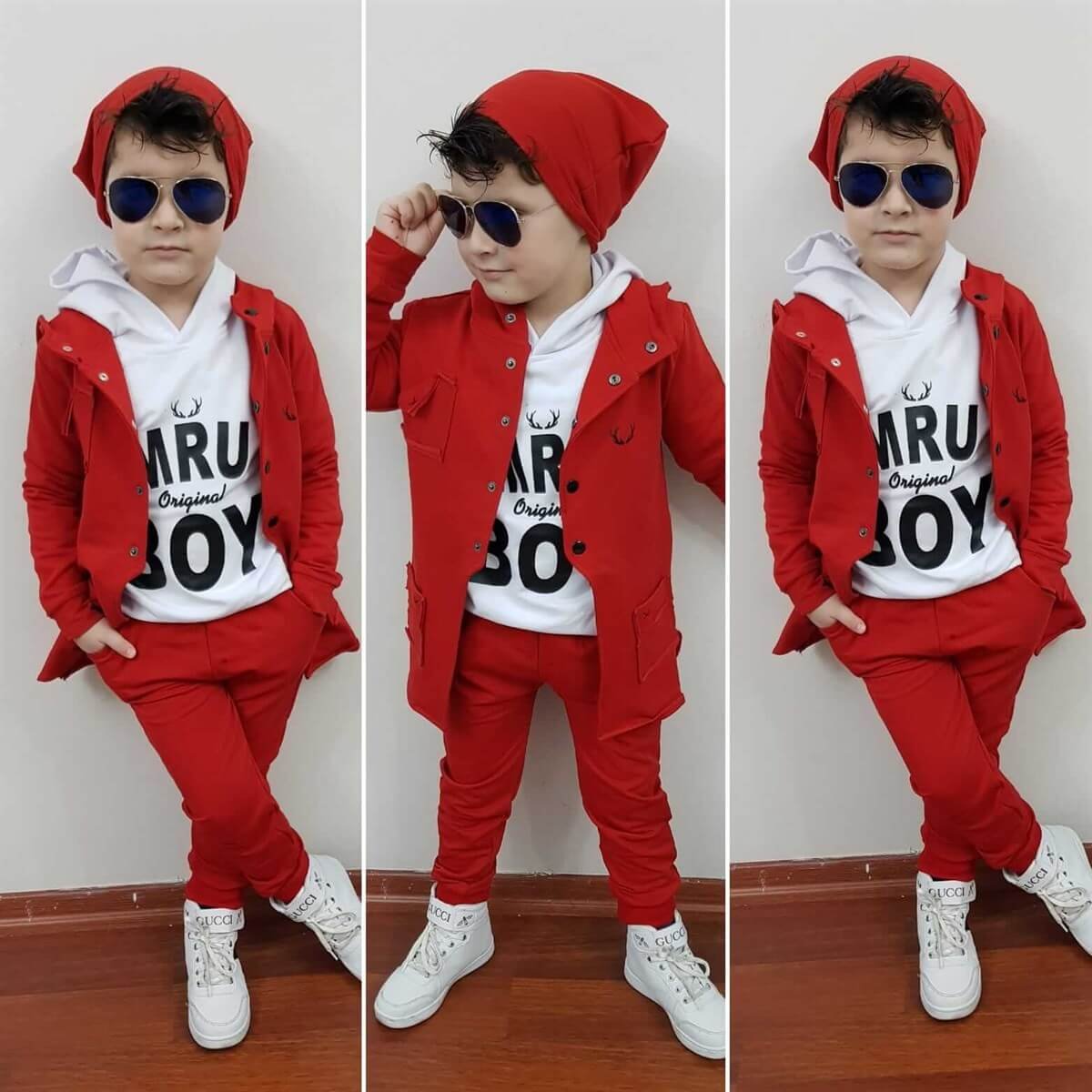 Erkek Çocuk Kırmızı Beyaz Kışlık Kombin-Sezon Ürünleri-QuzucukKids.com