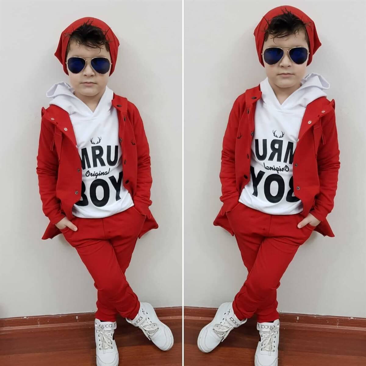 Erkek Çocuk Kırmızı Beyaz Kışlık Kombin-Sezon Ürünleri-QuzucukKids.com