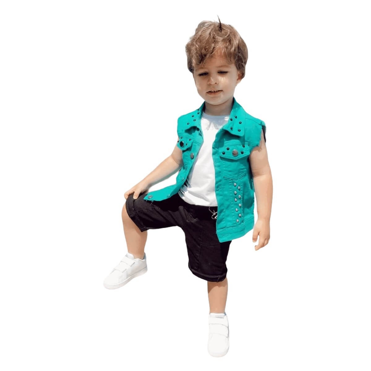Erkek Çocuk Kot Yelekli Şort Takım-Erkek Çocuk Alt Üst Takım-QuzucukKids.com