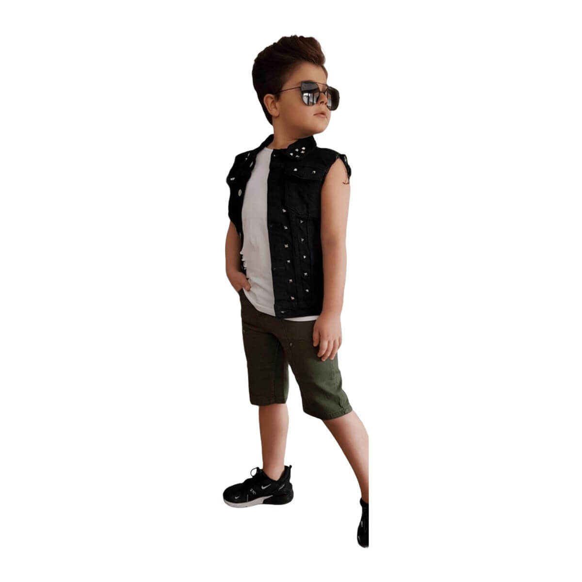 Erkek Çocuk Kot Yelekli Şort Takım-Erkek Çocuk Alt Üst Takım-QuzucukKids.com