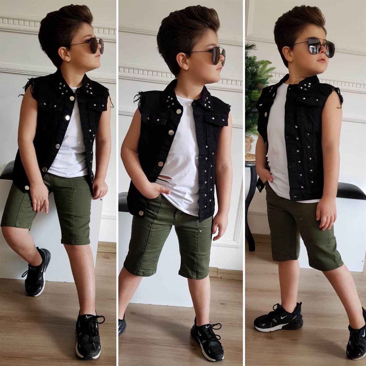 Erkek Çocuk Kot Yelekli Şort Takım-Erkek Çocuk Alt Üst Takım-QuzucukKids.com