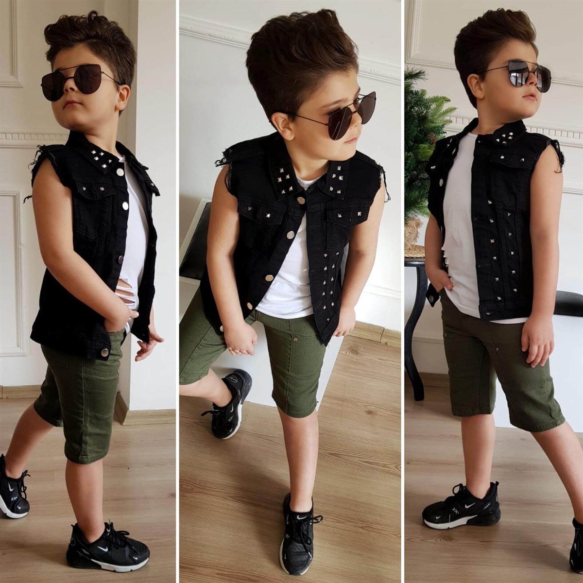 Erkek Çocuk Kot Yelekli Şort Takım-Erkek Çocuk Alt Üst Takım-QuzucukKids.com