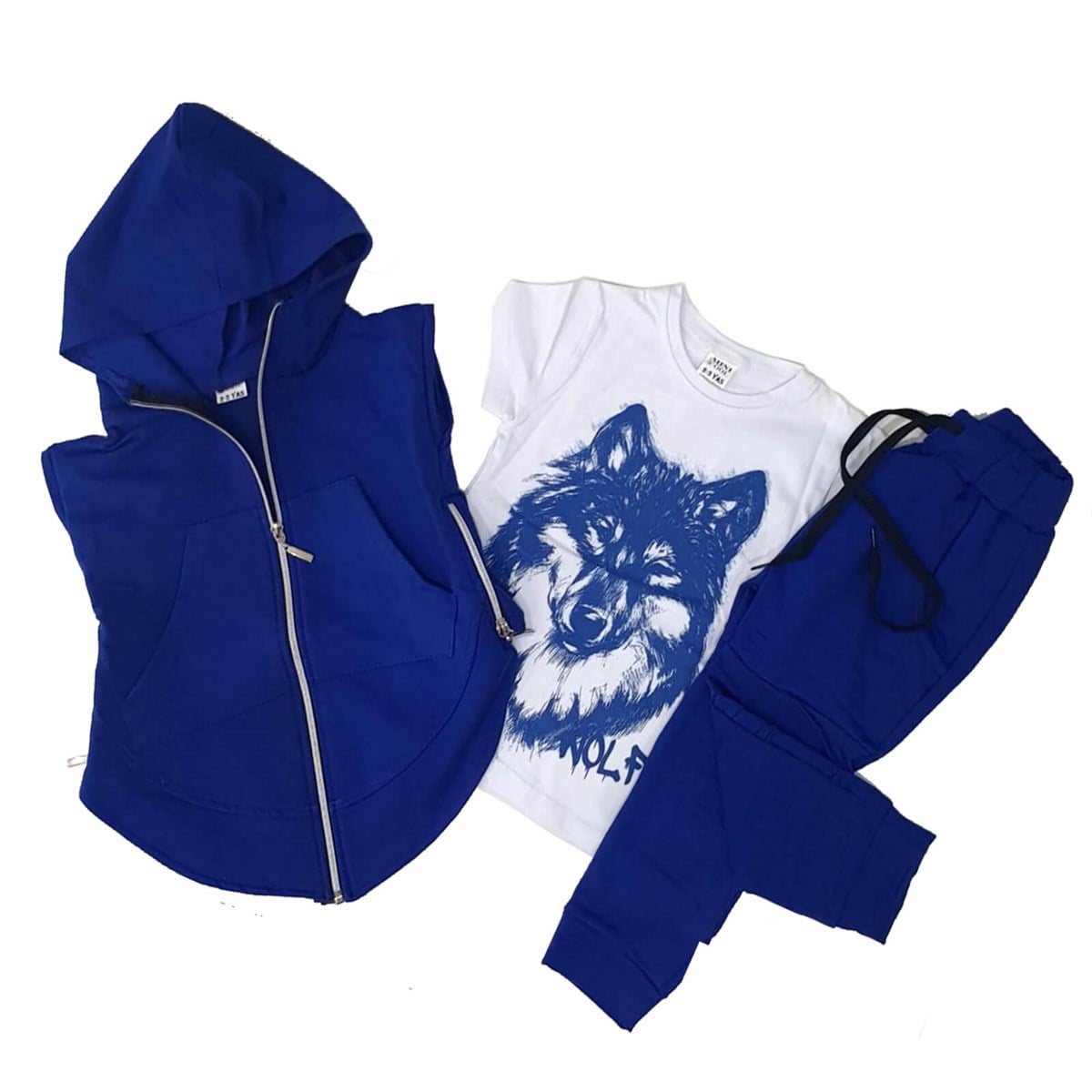Erkek Çocuk Kurt Figürlü Yelekli Spor Takım-Kid Boy Cloth Sets-QuzucukKids.com