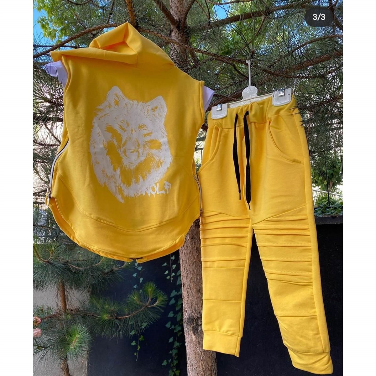 Erkek Çocuk Kurt Figürlü Yelekli Spor Takım-Kid Boy Cloth Sets-QuzucukKids.com