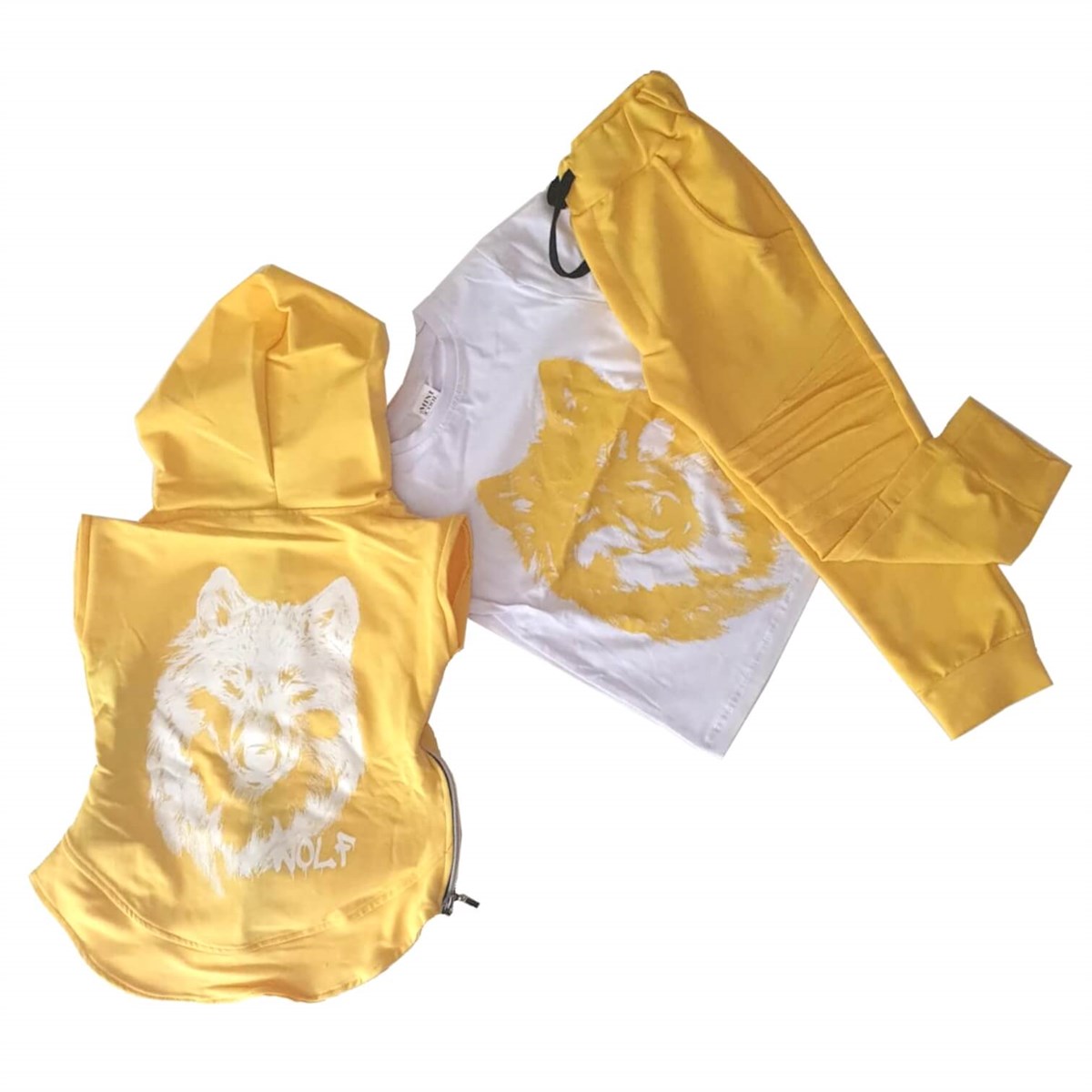 Erkek Çocuk Kurt Figürlü Yelekli Spor Takım-Kid Boy Cloth Sets-QuzucukKids.com
