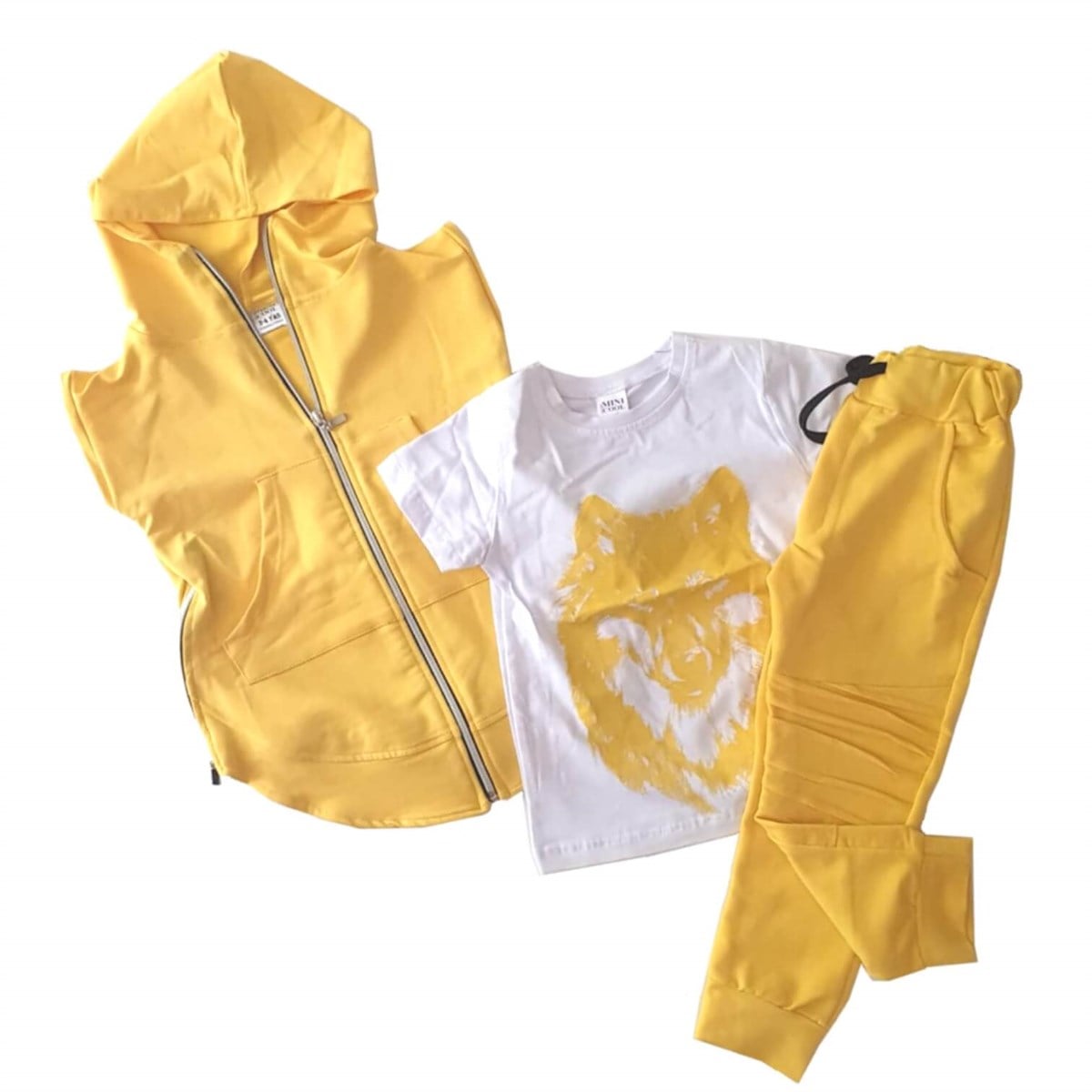 Erkek Çocuk Kurt Figürlü Yelekli Spor Takım-Kid Boy Cloth Sets-QuzucukKids.com