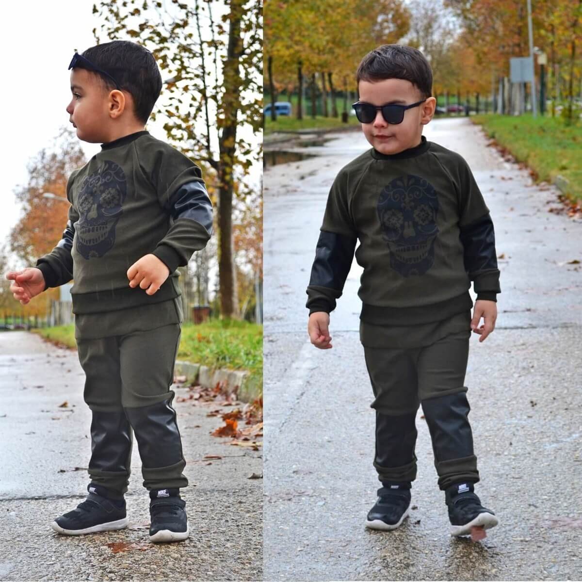 Erkek Çocuk Kurukafa Figürlü Eşofman Set-Kid Boy Cloth Sets-QuzucukKids.com