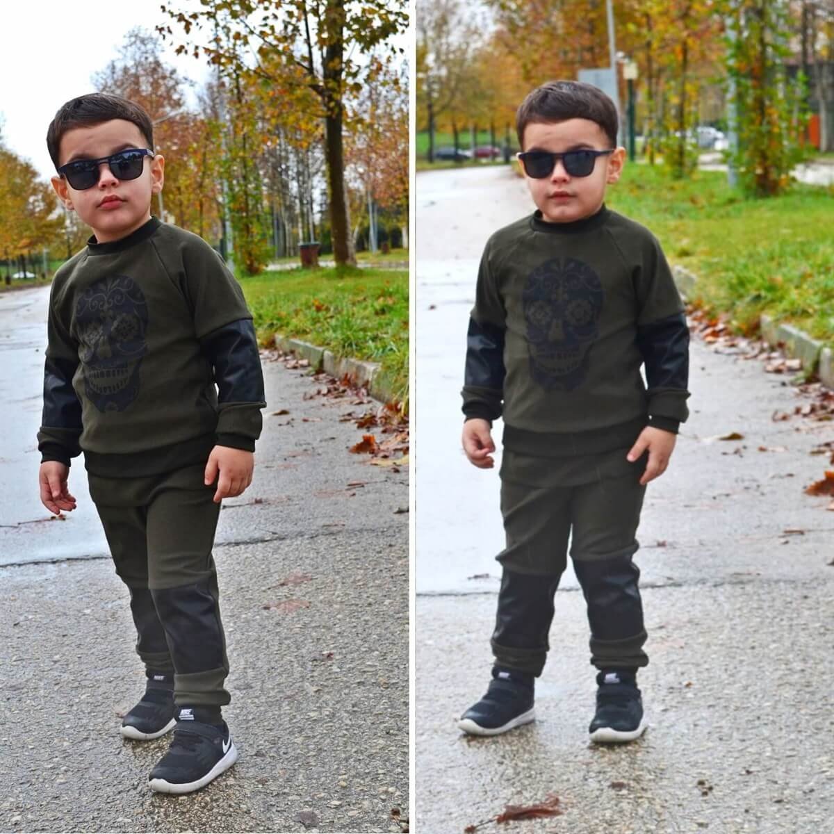 Erkek Çocuk Kurukafa Figürlü Eşofman Set-Kid Boy Cloth Sets-QuzucukKids.com