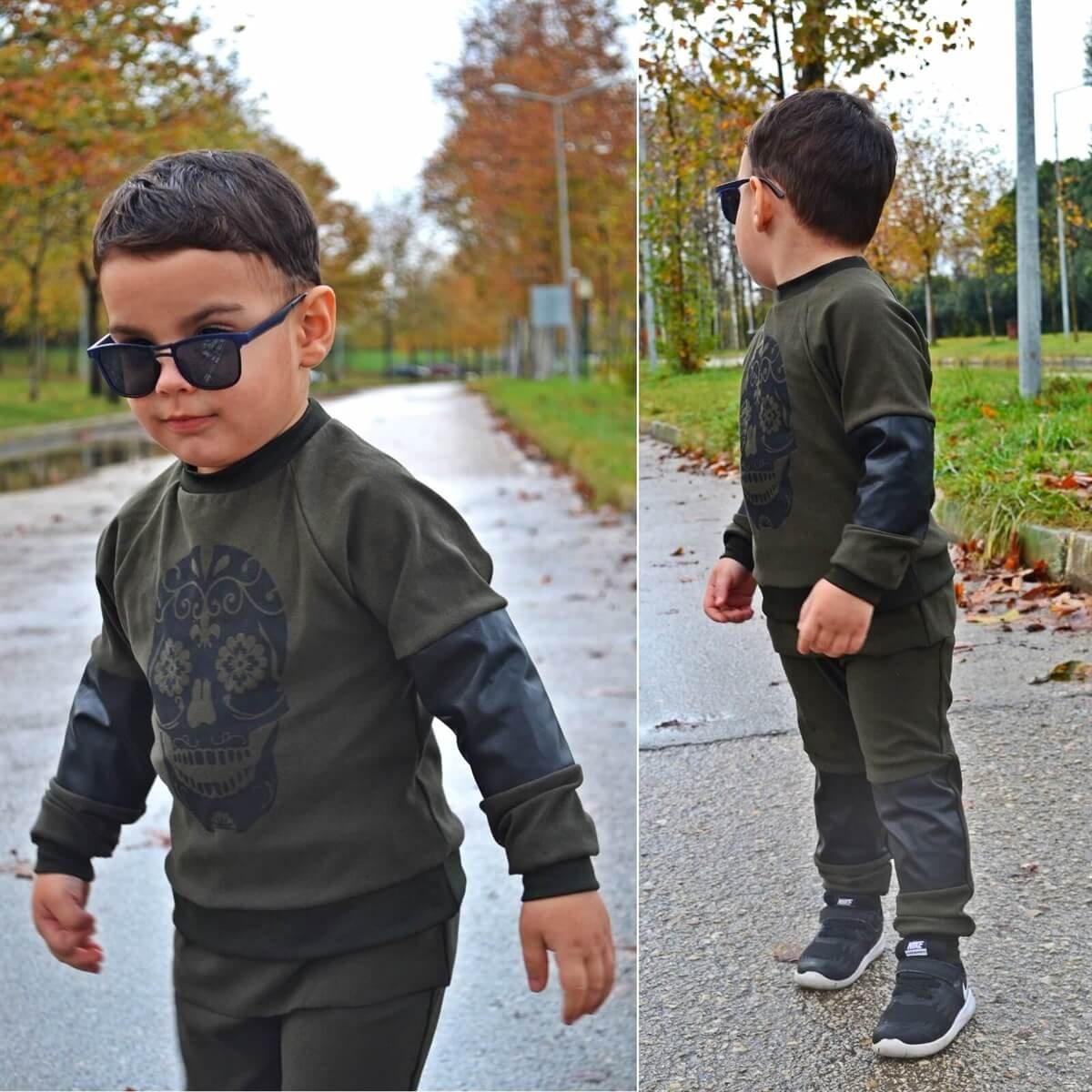 Erkek Çocuk Kurukafa Figürlü Eşofman Set-Kid Boy Cloth Sets-QuzucukKids.com