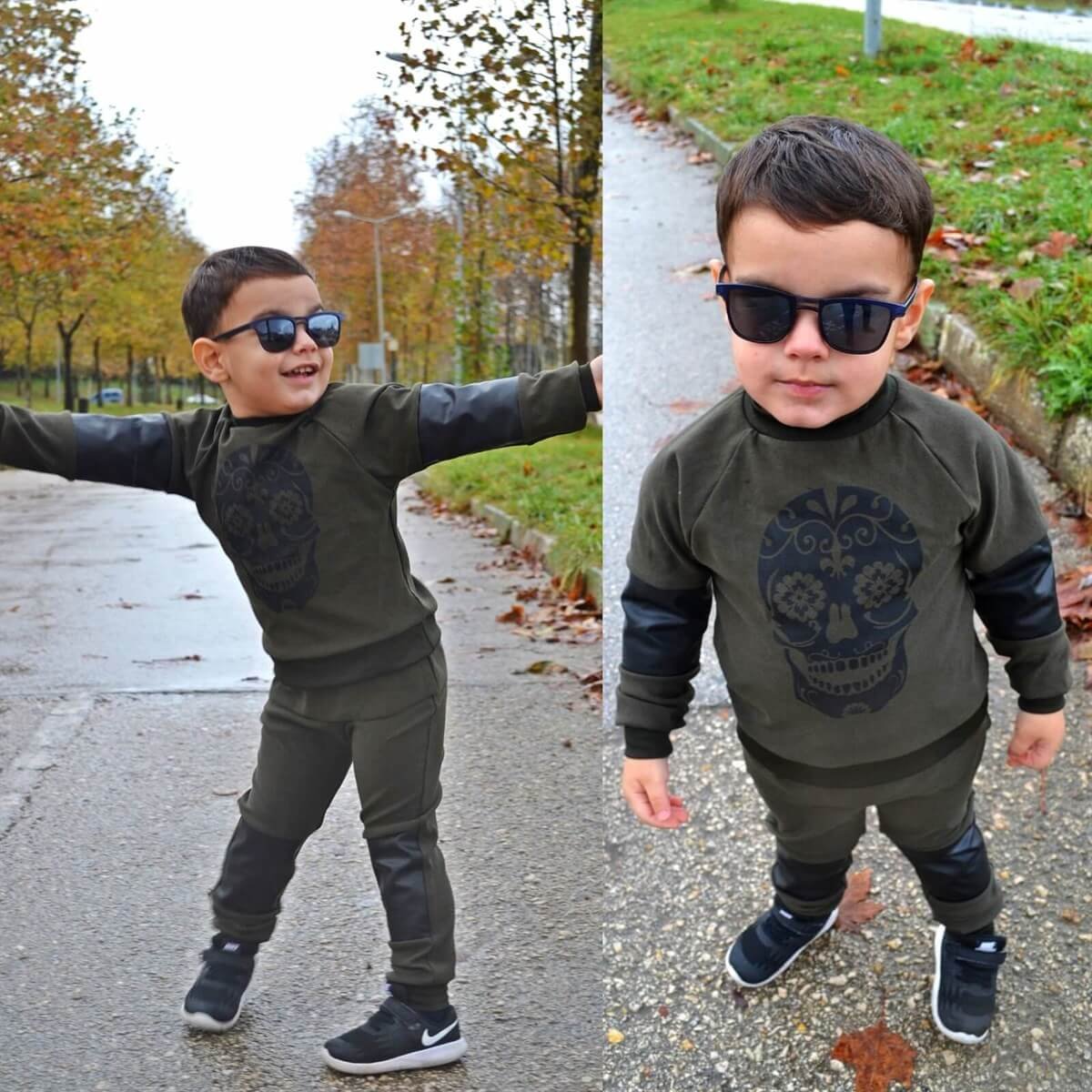 Erkek Çocuk Kurukafa Figürlü Eşofman Set-Kid Boy Cloth Sets-QuzucukKids.com