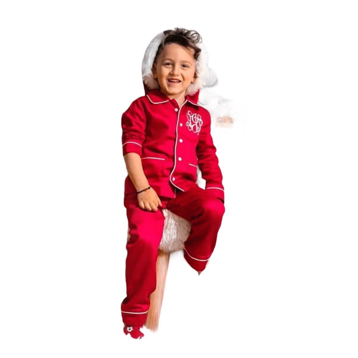 Erkek Çocuk Pamuk Satenli Kırmızı Pijama Takımı-Erkek Çocuk Alt Üst Takım-QuzucukKids.com