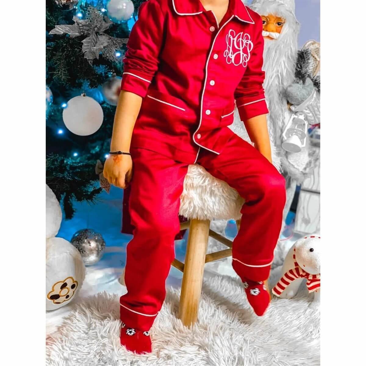 Erkek Çocuk Pamuk Satenli Kırmızı Pijama Takımı-Erkek Çocuk Alt Üst Takım-QuzucukKids.com