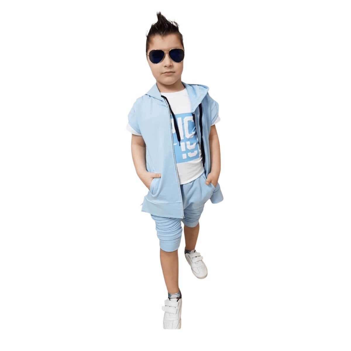 Erkek Çocuk Yazlık Spor Giyim Açık Mavi-Erkek Çocuk Alt Üst Takım-QuzucukKids.com