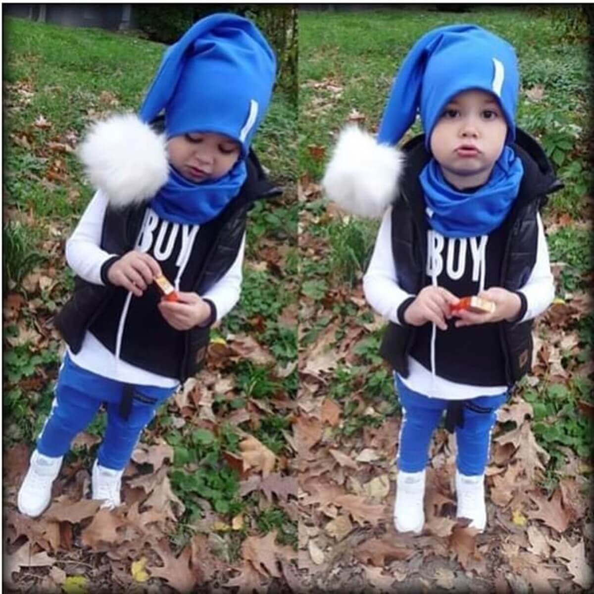 Erkek Çocuk Yelek Kombinli Ponpon Set-Erkek Çocuk Alt Üst Takım-QuzucukKids.com