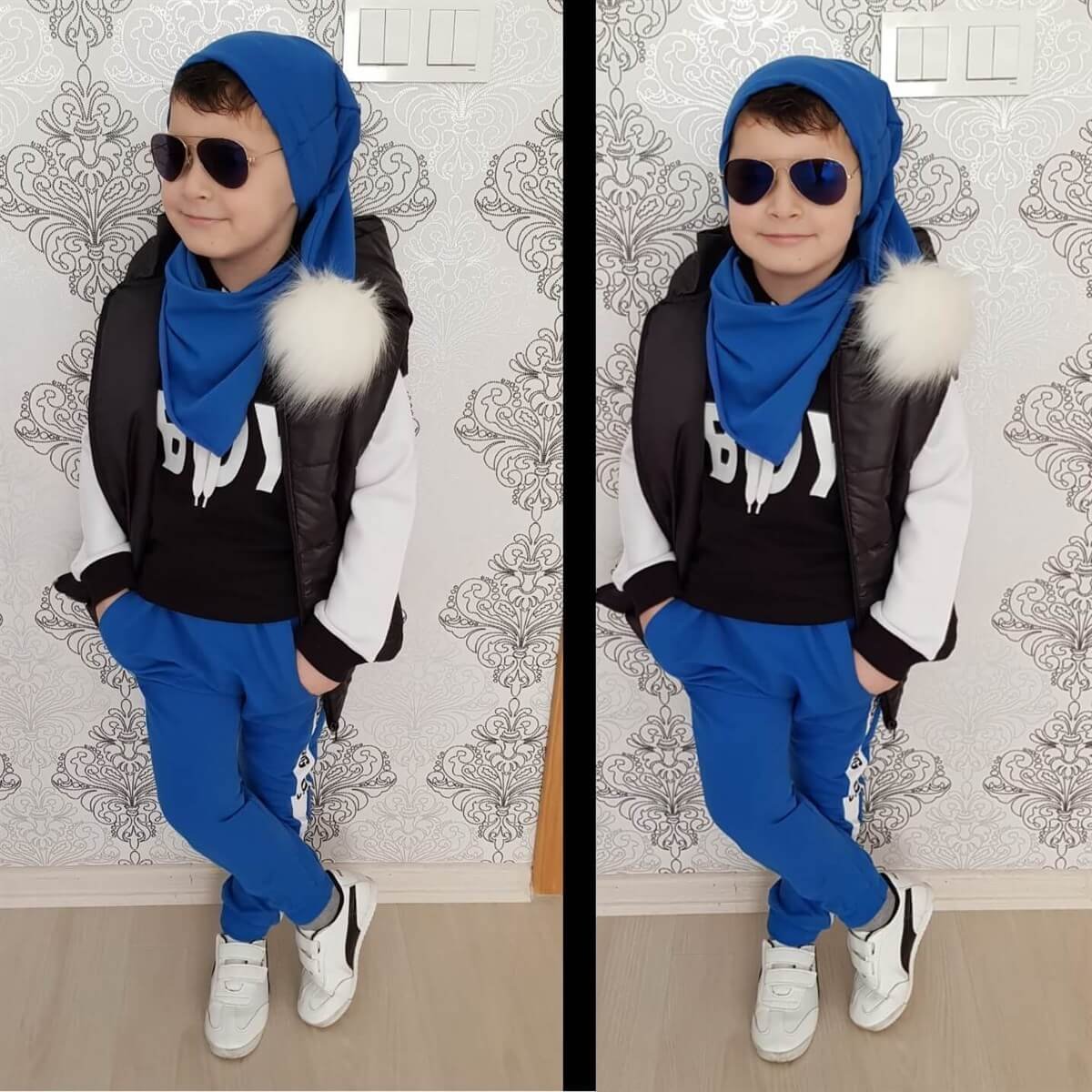 Erkek Çocuk Yelek Kombinli Ponpon Set-Sezon Ürünleri-QuzucukKids.com