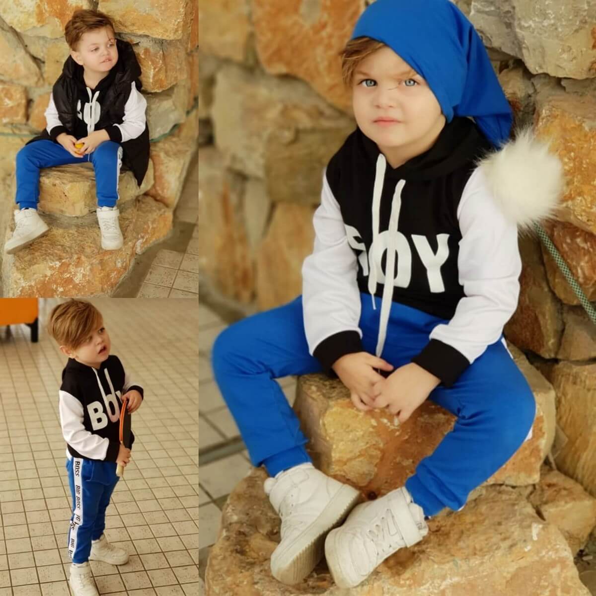 Erkek Çocuk Yelek Kombinli Ponpon Set-Sezon Ürünleri-QuzucukKids.com