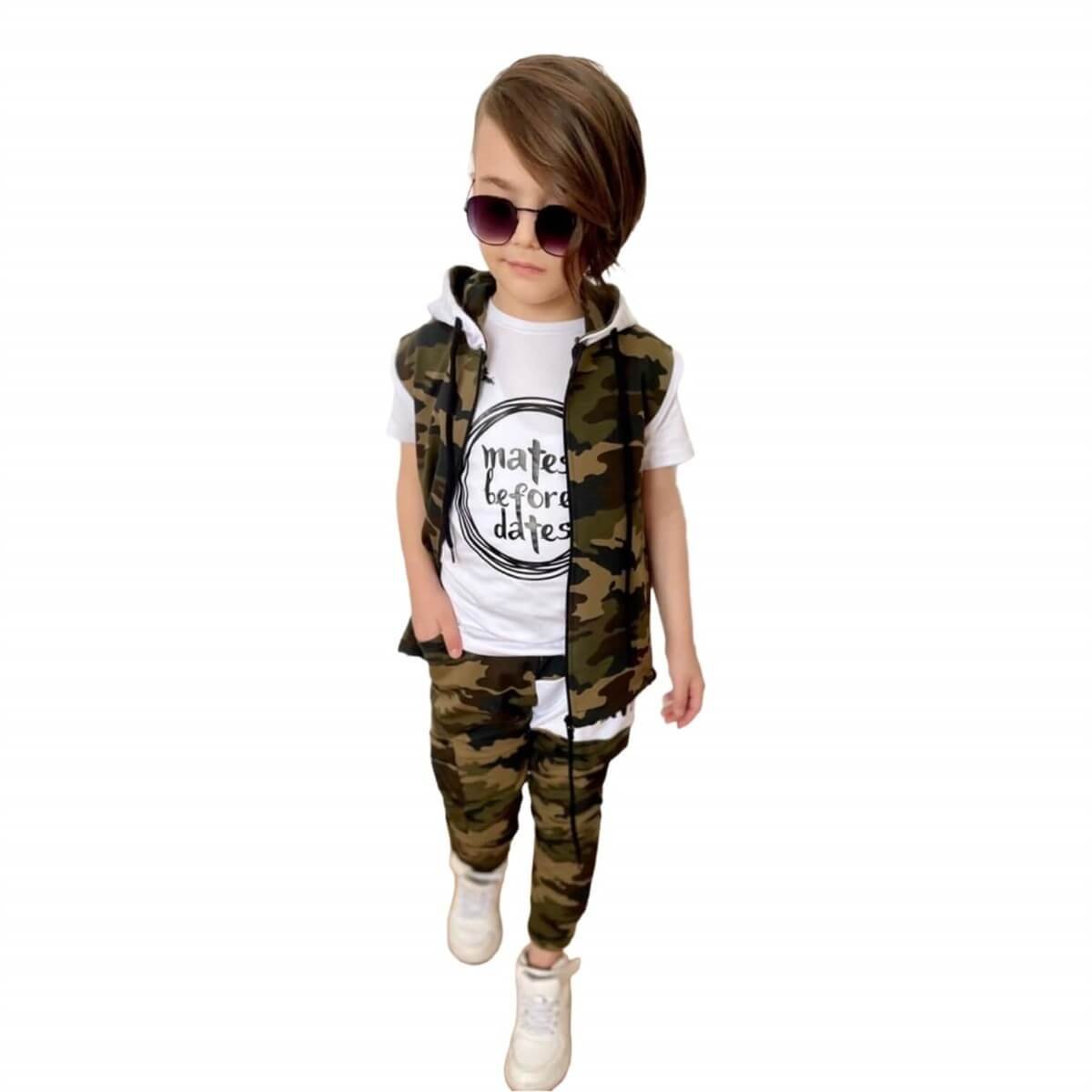 Erkek Çocuk Yelekli Kamuflaj Beyaz Tarz Takım-Erkek Çocuk Alt Üst Takım-QuzucukKids.com