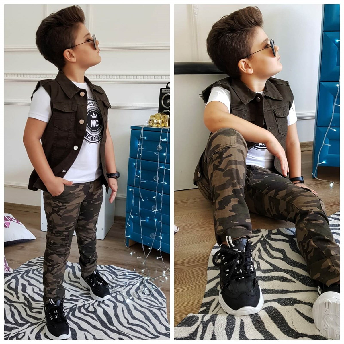 Erkek Çocuk Yelekli Kamuflaj Takım-Erkek Çocuk Alt Üst Takım-QuzucukKids.com