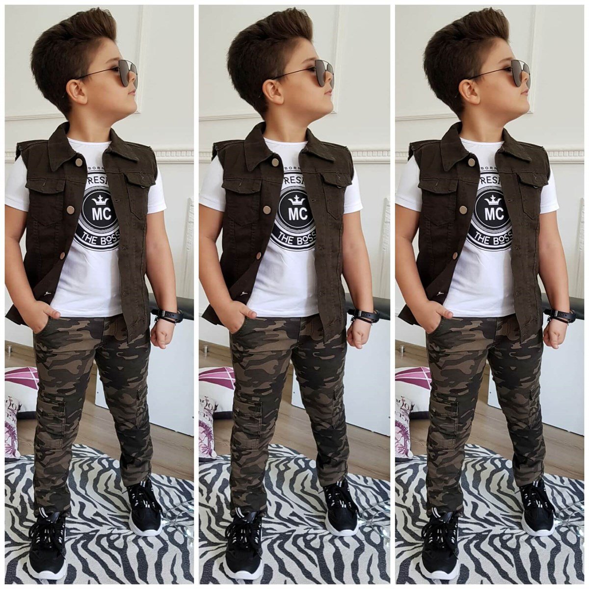 Erkek Çocuk Yelekli Kamuflaj Takım-Erkek Çocuk Alt Üst Takım-QuzucukKids.com