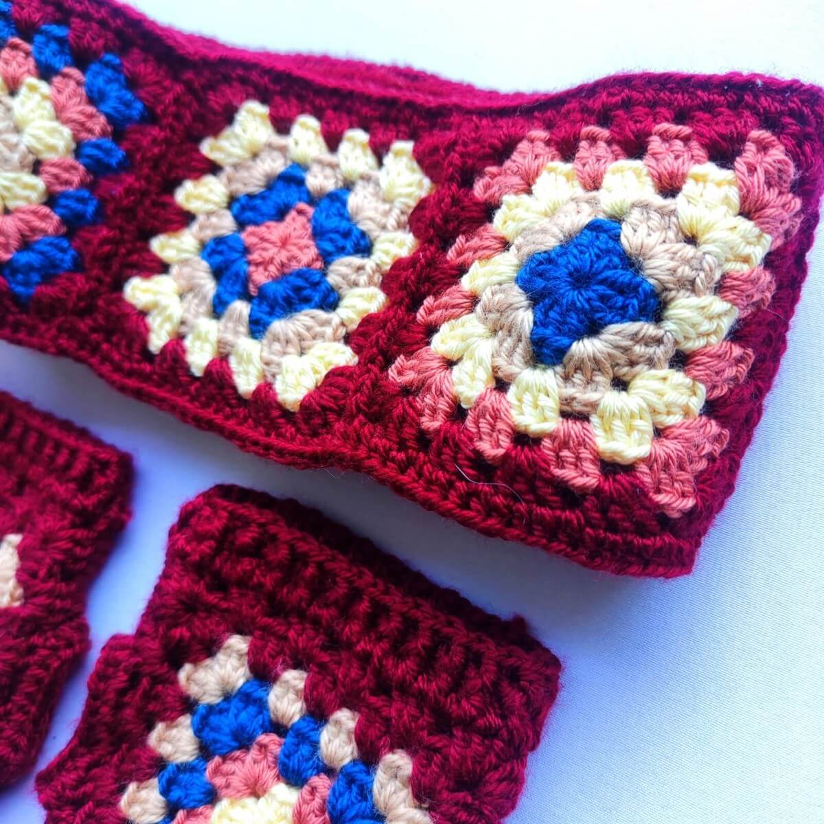 Kadın Otantik El Örgüsü Kulak Isıtıcı ve Yarım Eldiven Bordo Takım-Aksesuar-QuzucukKids.com