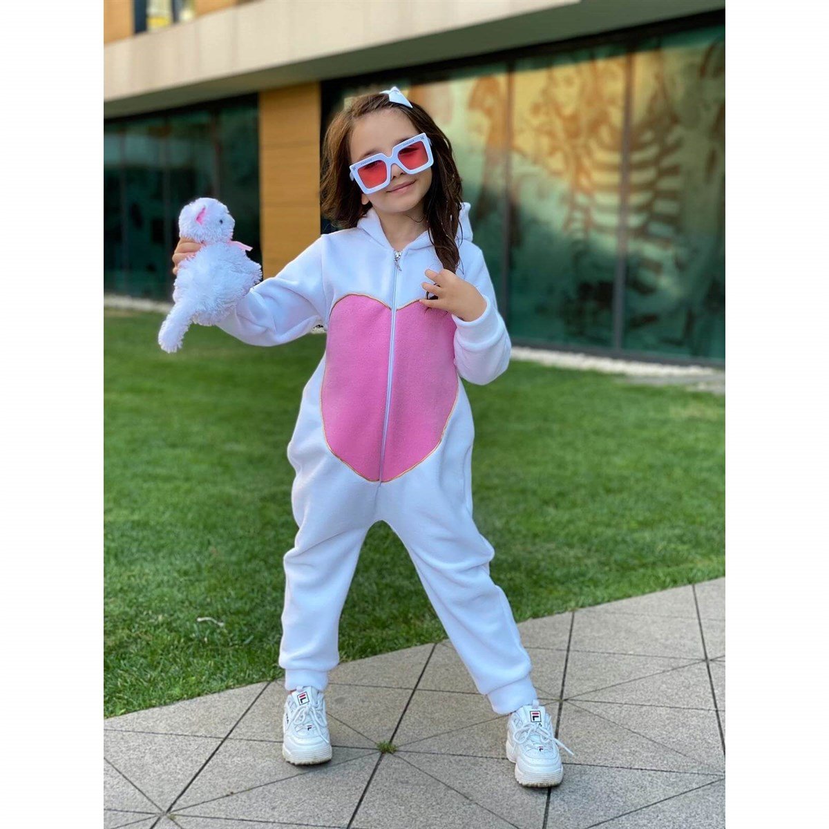 Kız Bebek Pembe Figürlü Polar Tulum-Kız Çocuk Tek Alt-QuzucukKids.com