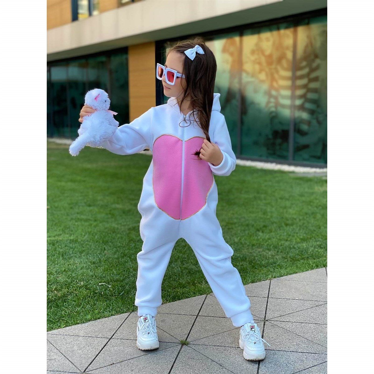 Kız Bebek Pembe Figürlü Polar Tulum-Kız Çocuk Tek Alt-QuzucukKids.com