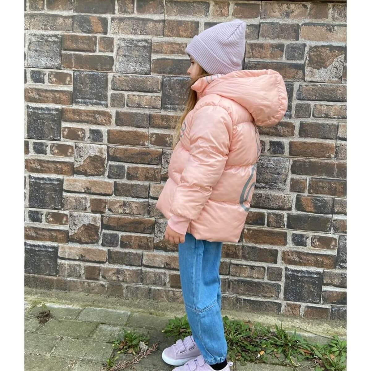 Kız Çocuk Ayıcık Figürlü Yavruağzı Mont-Kız Çocuk Mont-QuzucukKids.com