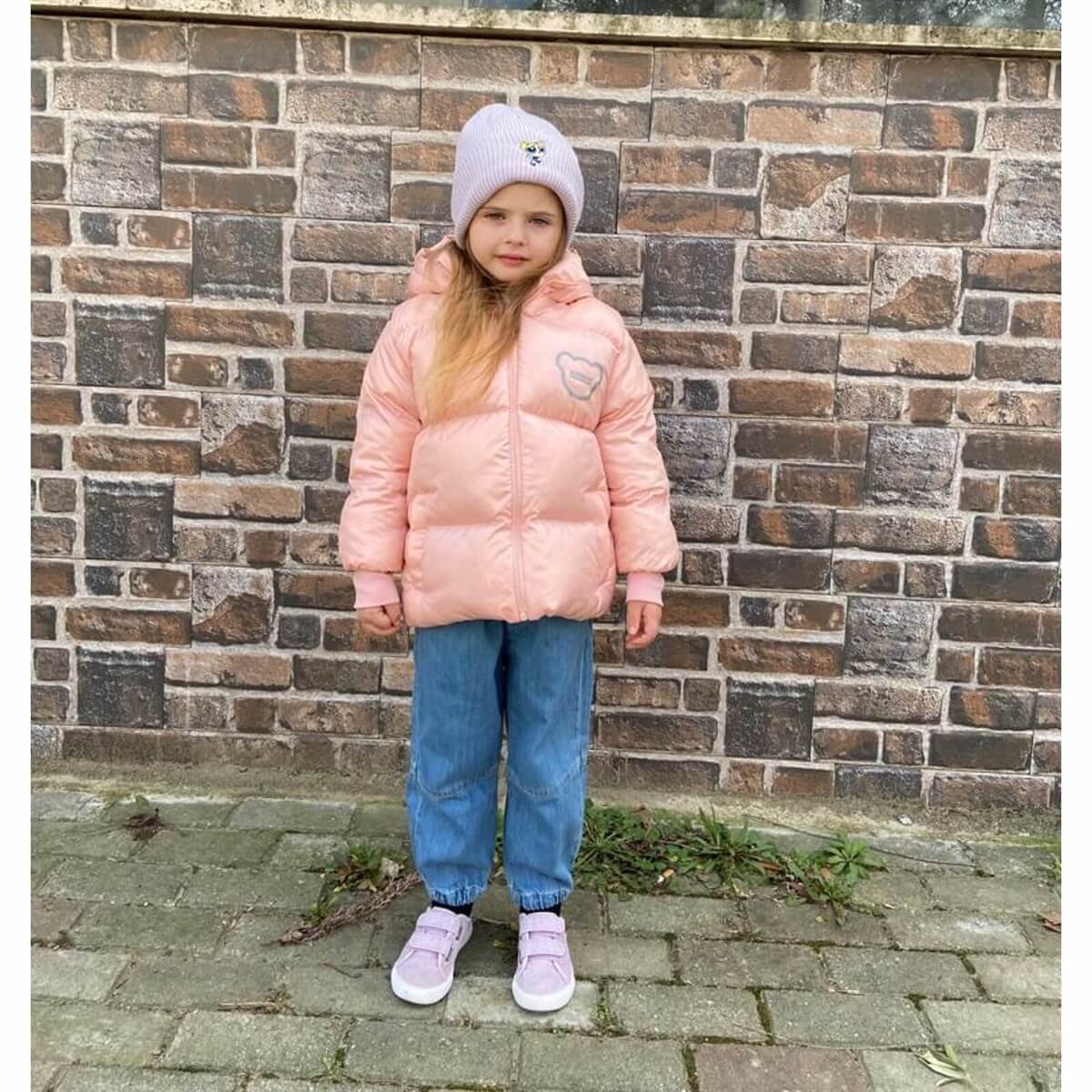 Kız Çocuk Ayıcık Figürlü Yavruağzı Mont-Kız Çocuk Mont-QuzucukKids.com