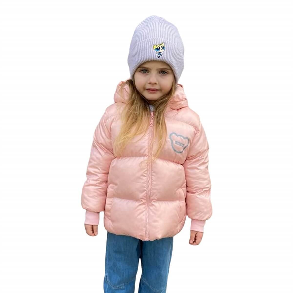 Kız Çocuk Ayıcık Figürlü Yavruağzı Mont-Kız Çocuk Mont-QuzucukKids.com