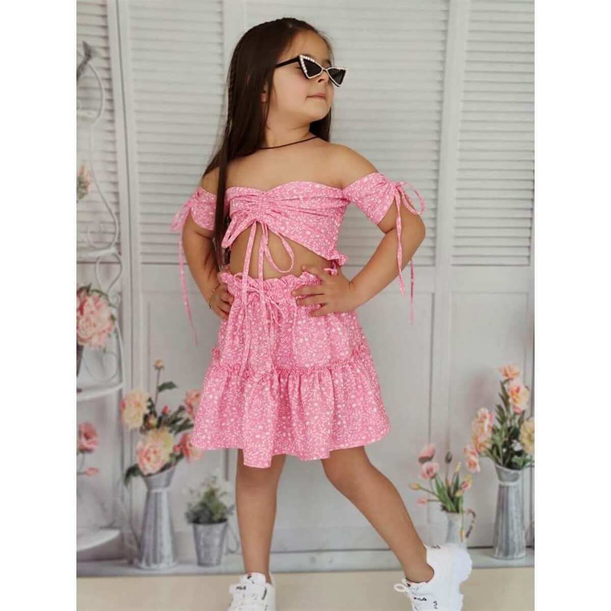 Kız Çocuk Baharlık Pembe Büstiyerli Takım-Kız Çocuk Alt Üst Takım-QuzucukKids.com