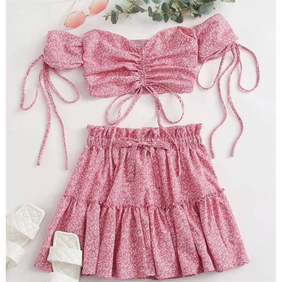 Kız Çocuk Baharlık Pembe Büstiyerli Takım-Kız Çocuk Alt Üst Takım-QuzucukKids.com