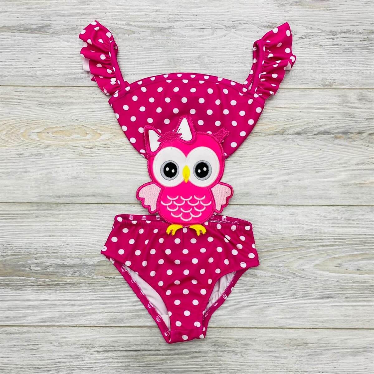 Kız Çocuk Baykuş Figürlü Mayokini-Kız Çocuk Aksesuar-QuzucukKids.com